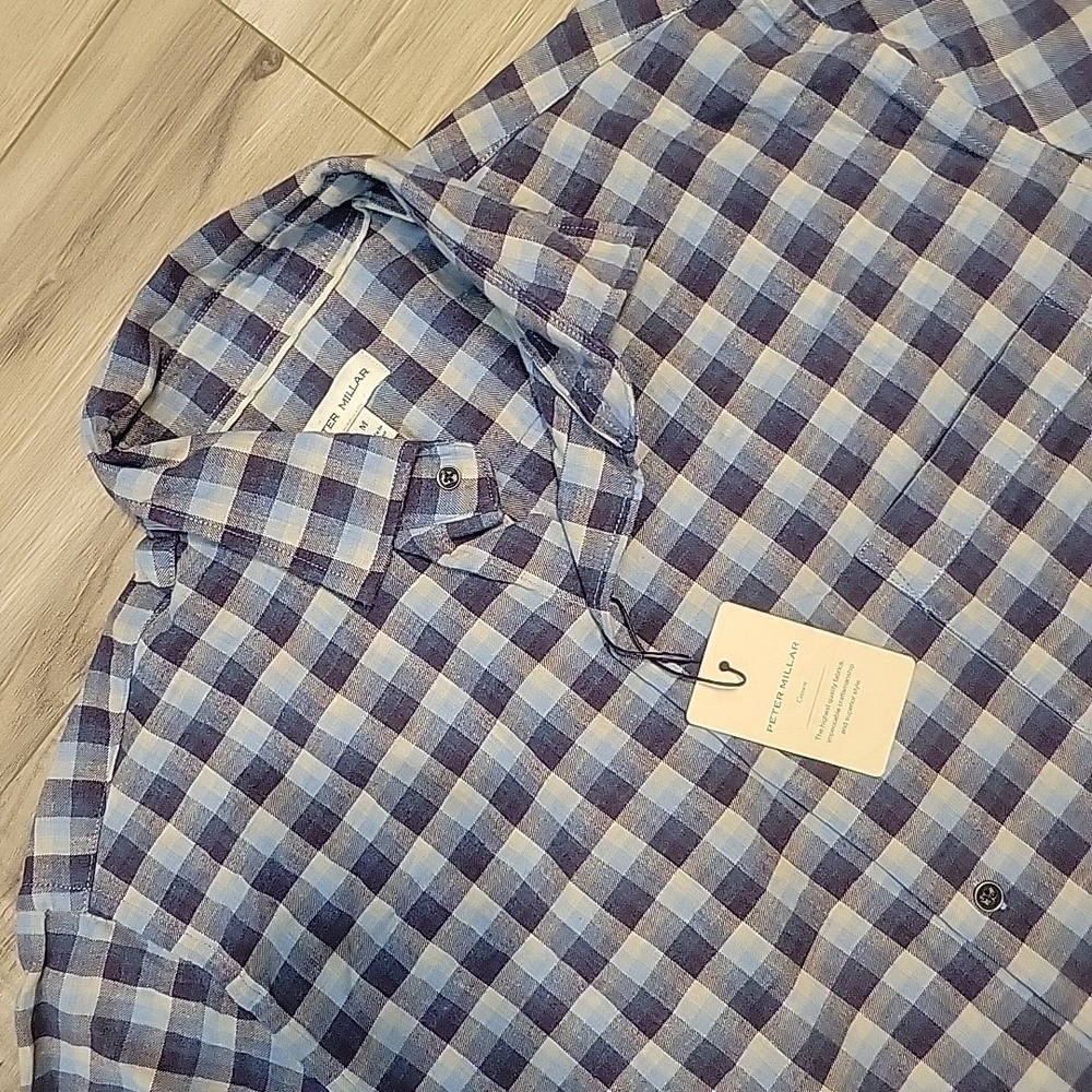 Peter Millar North Bay Cotton Sport Shirt‎ Mens Medium Ocean Blue Crown NEW $160